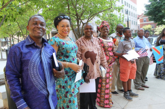 Preparing to sing the national anthem of the Congo.