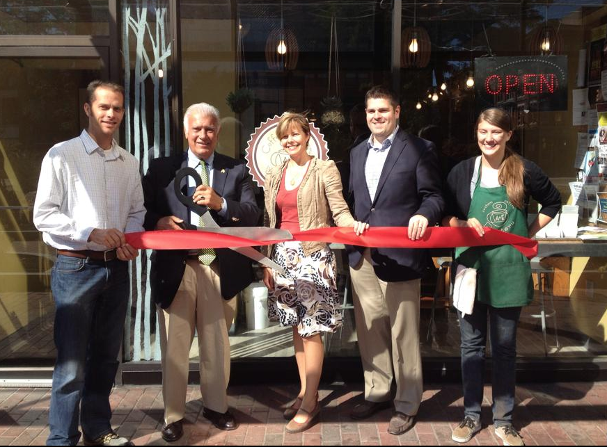 Mayor Ted Gatsas cuts the ribbon and makes it official at A&E Roastery.