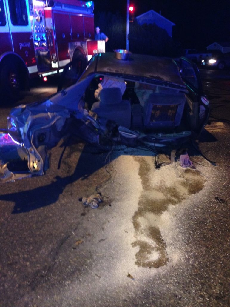 Wreckage from crash after vehicle was stolen from Manchester.