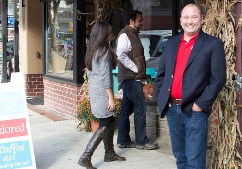 Corey von Wallenstein on Adored public launch day at Cafe la Reine, Oct. 2014.