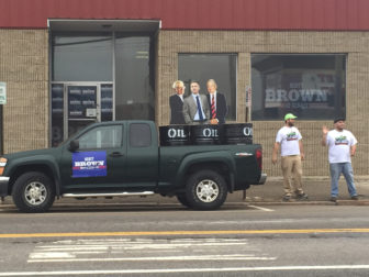 NextGen Climate protestors outside the Rand Paul event.