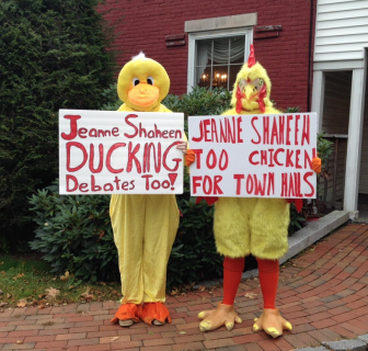 NH GOP says Sen. Jeanne Shaheen is ducking debates and too chicken to hold a town hall meeting.