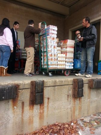 Loading up the canned goods.
