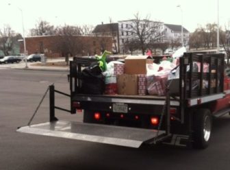 Sometimes Santa travels by pick-up truck.