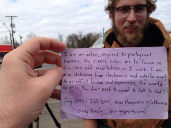 Greg Hindy and one of his many pre-written explanatory notes.