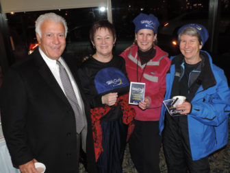 Manchester’s Mayor Ted Gatsas, joins CFS trustee, Gail Garceau; McLane Law Firm CEO, Cathy Schmidt; and Bank of America’s M.J. Driscoll, at Child and Family Services’ first annual SLEEPOUT.