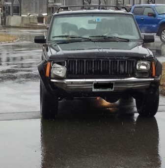 Jeep Cherokee that allegedly rear-ended a Jetta at the Bedford Tolls.