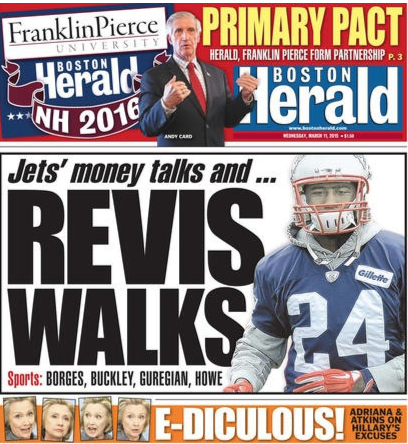 Frankin Pierce partnership front-page news in the Boston Herald.