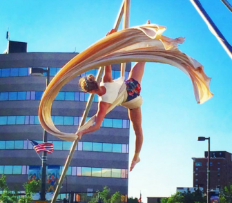 A Go Ninja aerial demonstration outside the Verizon Wireless Arena in 2014, during the Best of NH event.