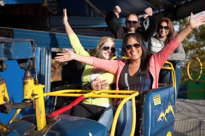 The Flying Bobs is a high speed music ride where riders sit in free swinging cars.
