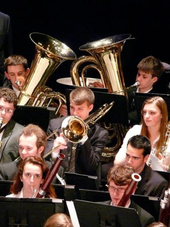 Ryan Gamblin, Alto Sax (front) and Conor Powers, trombone, both Central HS students, perform in All-State Music Festival 2014.