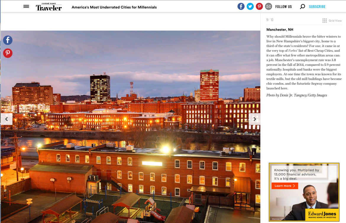 Screenshot of Manchester's No. 9 spread on Conde Nast Traveler.