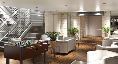 How the common area at The Flats micro-apartment complex on Hanover Street would look.