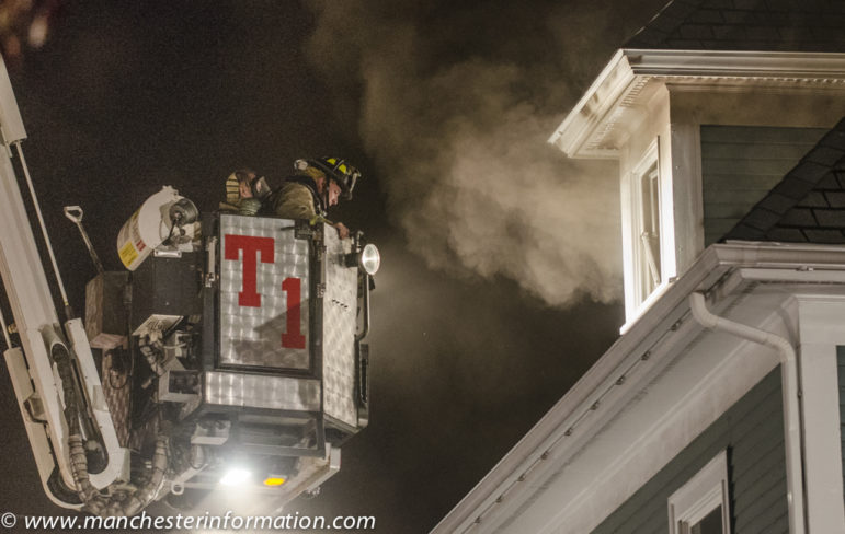 Firefighters attack blaze at Bay Street office building.