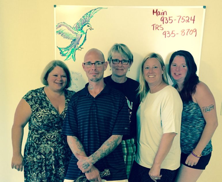 Surrounded by Hope: From left, Holly Cekula, Frenchy, Karla Gallagher, Melissa Fortin-Crews and Lisa Noonan.