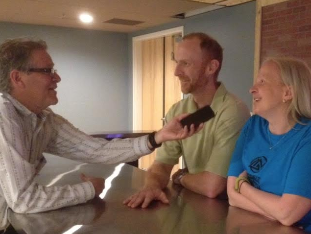 MIke Morin, left, getting the lowdown on Great North Aleworks from owners Rob & Lisa North.