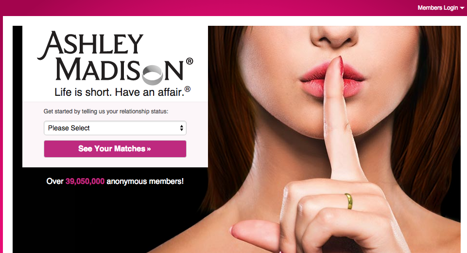 Ashley Madison home page.