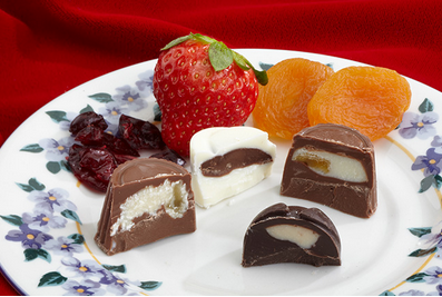 Fruit and wine chocolates.