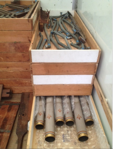 Pieces of the organ in the Ryder rental truck.