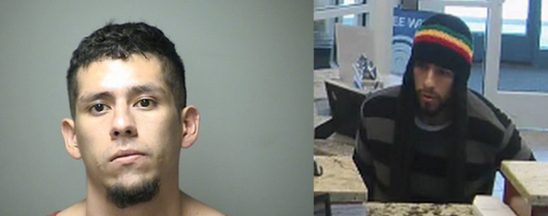 Mejia, left, and surveillance photo of Sept. 4 Northway Bank robber, right.