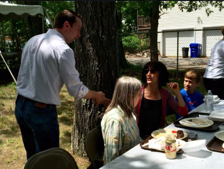 Patrick Arnold making the rounds at a campaign house party.