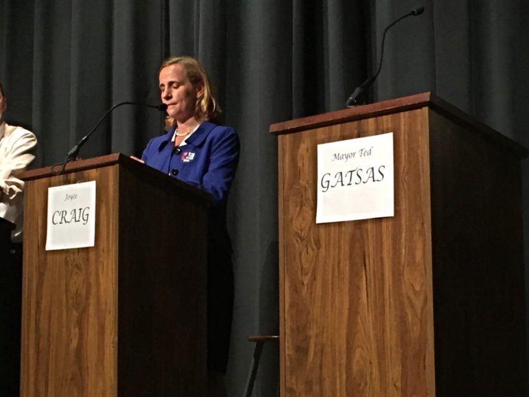 Empty podium at center stage.