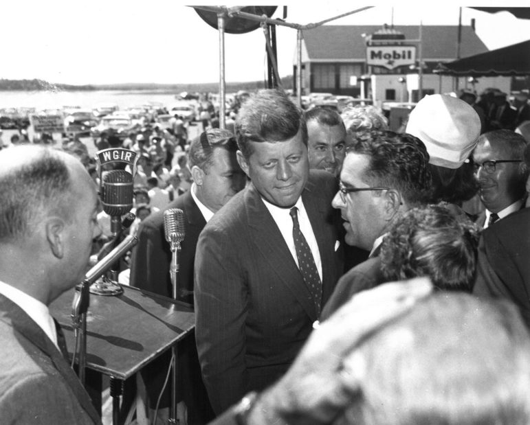 Then Presidential-aspirant John Kennedy addressed a gathering at Manchester Airport after touching down at Grenier Field during the 1960 campaign. 