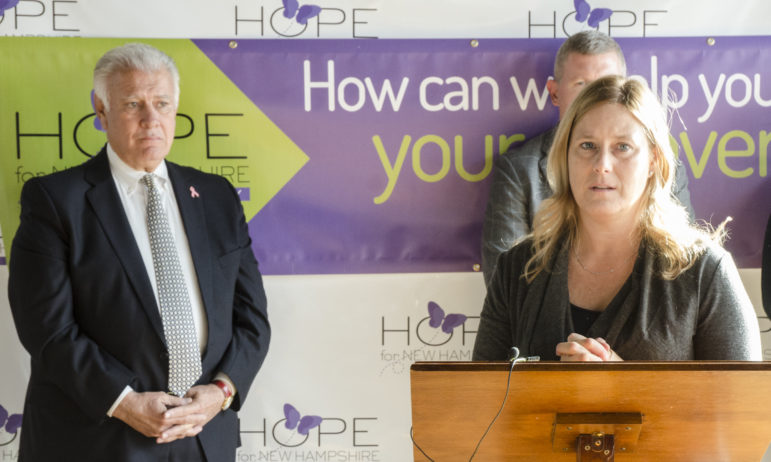 Melissa Fortin Crews;, right, of Hope for NH Recovery, with Mayor Ted Gatsas.