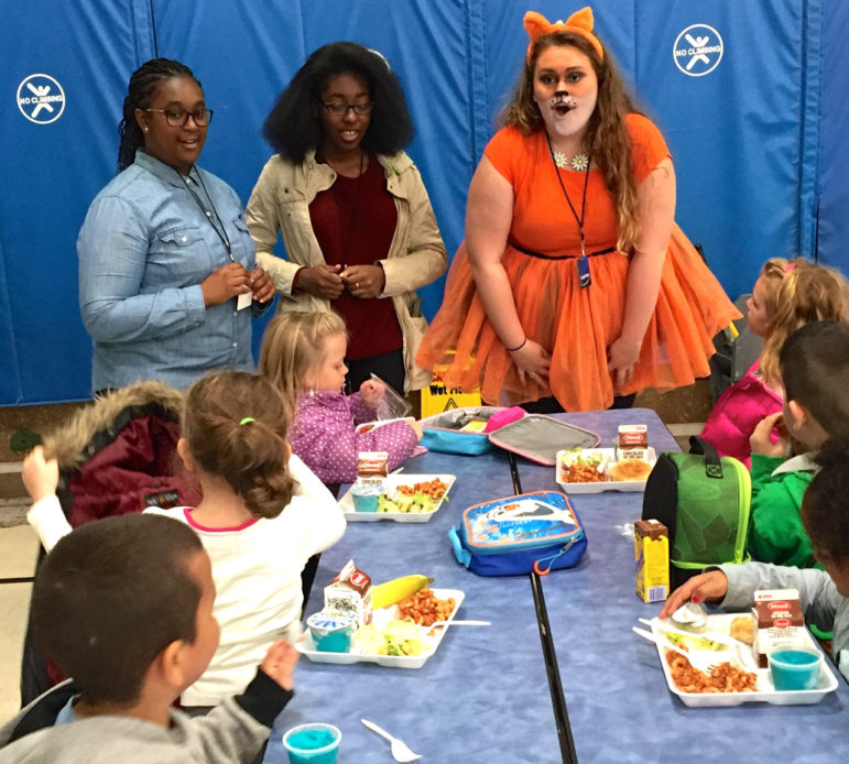 West seniors, from left, Breyanna Wilson, Sophora Casimir and Lauren Boisvert, extend a personal invitation to Parker Varney students for the Oct. 31 Haunted Hallway at West High School.