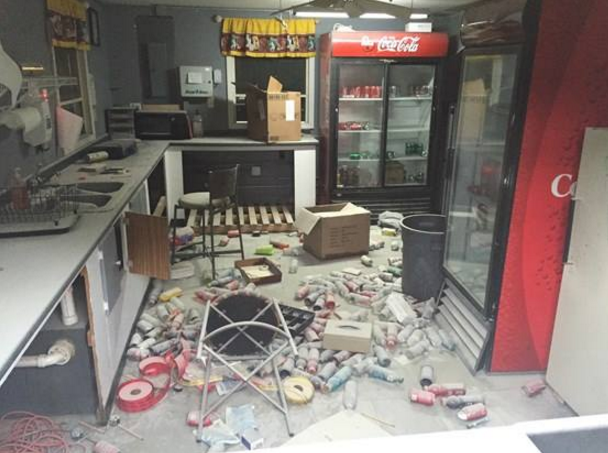 Damage left by vandals last weekend inside the Bedford Little League club house.