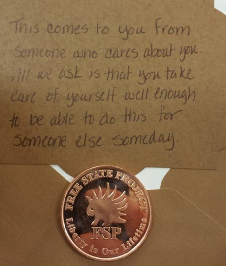 Notes left with every basket by the Free State Project members.