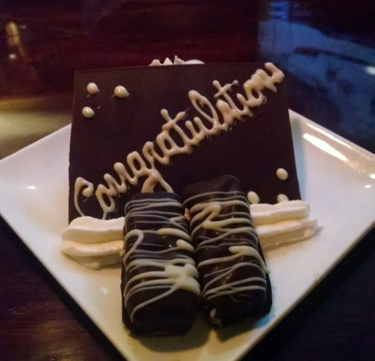 Victory chocolates: To the heroine goes the spoils... courtesy of Bedford Village Inn Tavern.