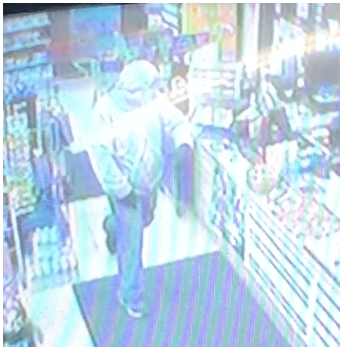 Still image of armed robbery suspect from Gosselin's Superette surveillance video.
