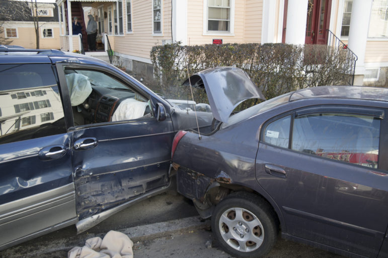 Flint Swett, no address known, was charged for driving the wrong way on Maple Street Monday afternoon and causing this crash.