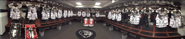 Pre-game view of the locker room, with Star Wars jerseys at the ready.
