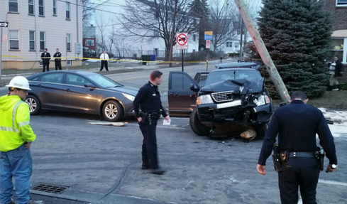 Scene of crash involving a Manchester Police Officer on Jan. 26, 2015.