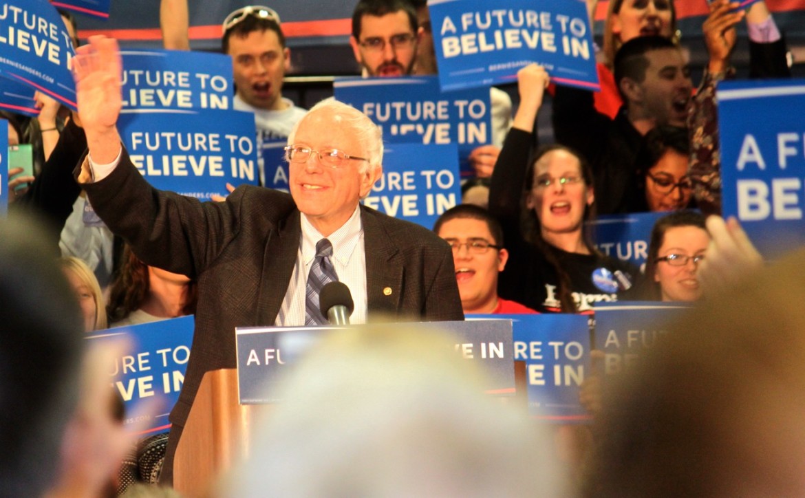 FILE/Bernie Sanders, at a recent stop at Manchester Community College.