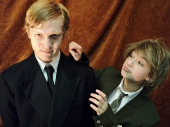 From left: Gabe Whitney (of Bedford) as Jonathan Brewster and Alexis Jones-Guillemette (of Manchester) as Dr. Einstein. 