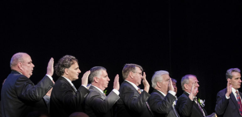Members of the Board of Aldermen are sworn in Jan. 5, 2016 at the Palace Theatre.