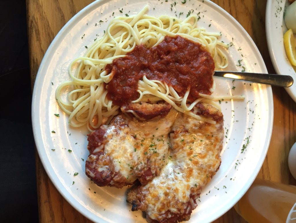 My chicken parm with fettuccine and sauce was just the way I like it - BIG portion and delicious.
