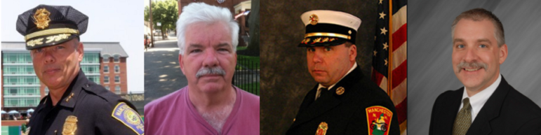 Panelists, from left, Police Chief Nick Willard, Alderman Pat Long, Fire Chief James Burkush, and Public Health Director Tom Soucy.