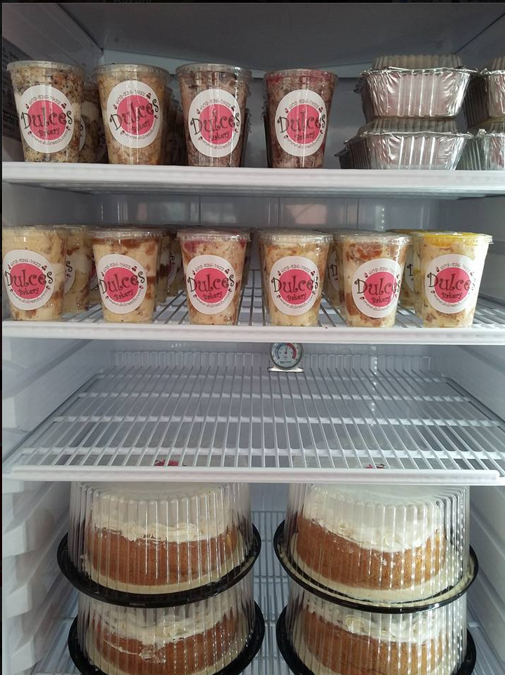 Dulces specialty, tres leches cakes, individual grab-and-go size, and full-size cakes.
