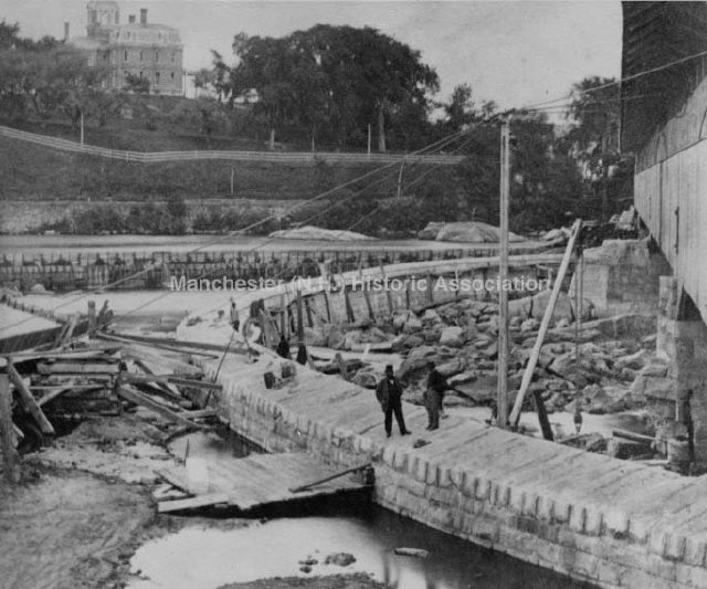 From “The Willows” – his mansion on the east bluff above Amoskeag Falls – Frederick Smyth could observe the construction of the Amoskeag Dam from on high.