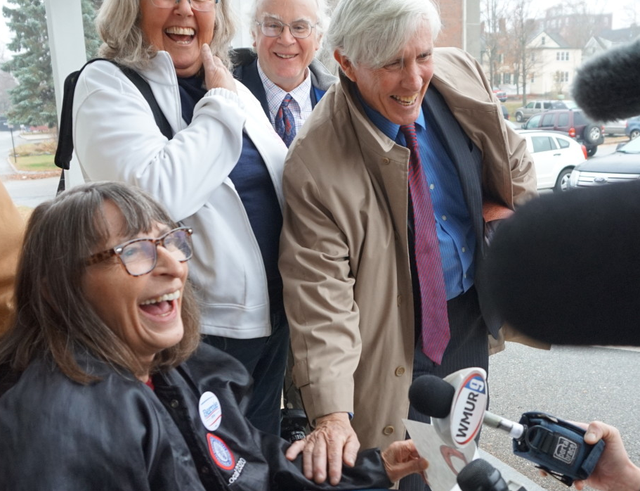 Linda Horan is pictured after a hearing in Merrimack County Superior Court in Concord flanked by friends and her attorney, Paul Twomey, at right. Horan died Feb. 1