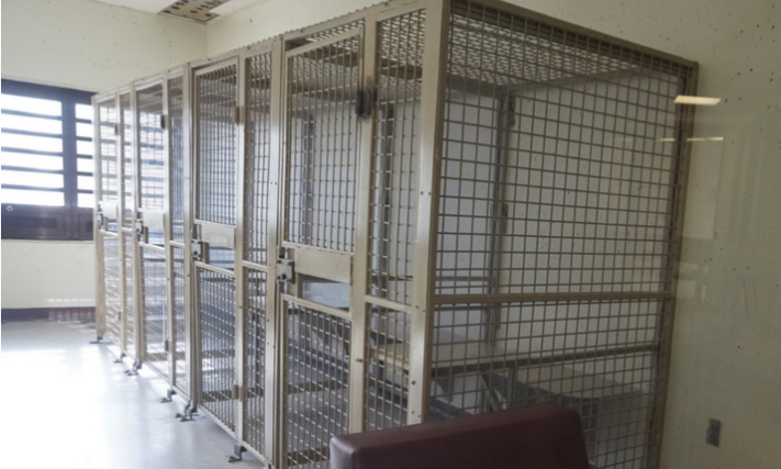 "Therapy booths" that look like human cages are used for group therapy at the Secure Psychiatric Unit at New Hampshire State Prison for Men.
