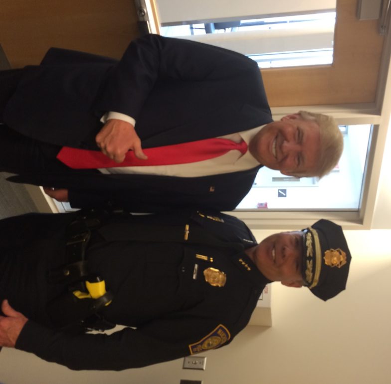Thumbs up from Donald Trump for MPD's courage on the front lines of the heroin crisis, seen here with Chief Nick Willard.