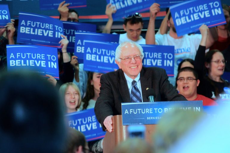 Sen. Bernie Sanders speaking at SNHU on Jan. 4, 2016.