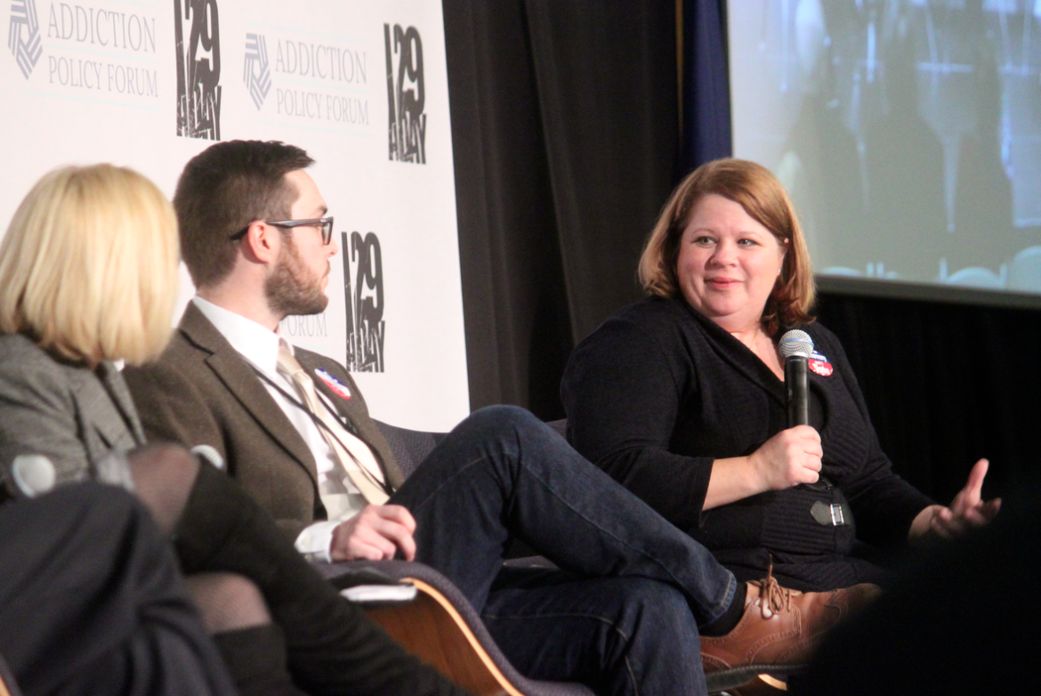 Holly Cekala speaks at an Addiction Policy Forum at SNHU in January of 2016.