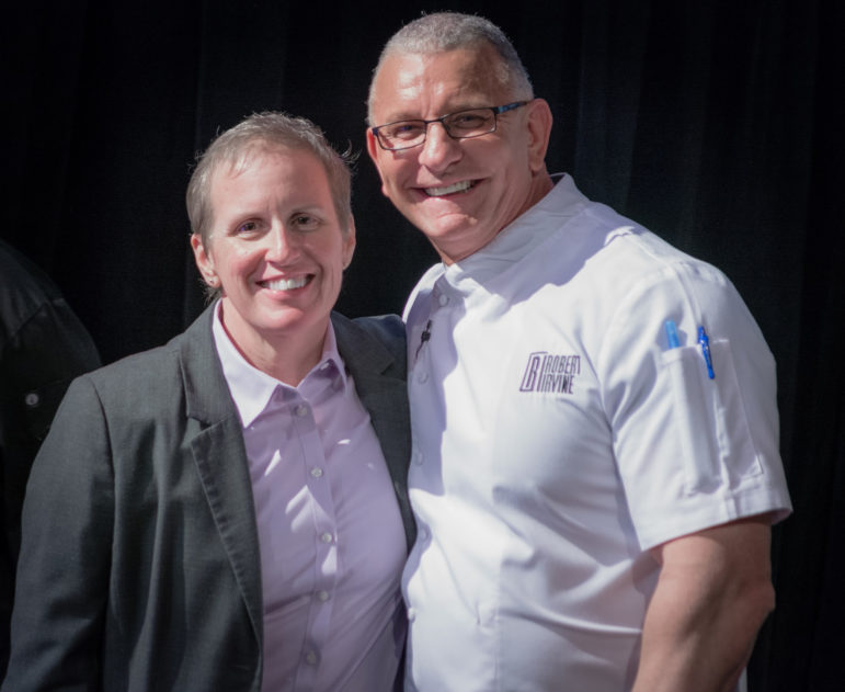 Mel Gosselin, Executive Director of the NH Food Bank, left, with celebrity chef Robert Irvine.