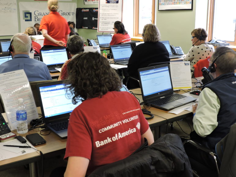More than 100 phone bank volunteers worked in shifts to keep the donations rolling in.
